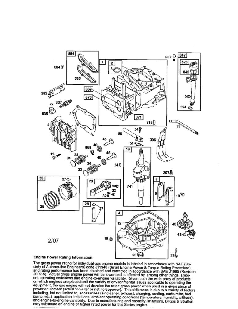 Cylinder/Crankshaft/Crankcase Diagram and Parts List for 124T02-3847-EA  Briggs and Stratton Engine